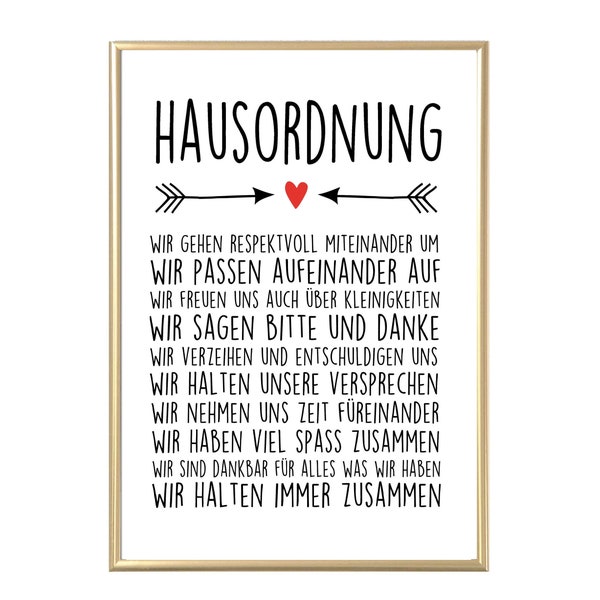 POSTER | Hausordnung, Familie, Haus, rules, Regeln, Wanddekoration, wall art, Geschenk, Umzug, Einzug