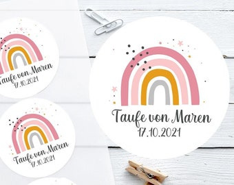 24 AUFKLEBER zur Taufe | personalisiert | mit Name | Gastgeschenke | Regenbogen | Babyparty, Sticker, Etiketten, rainbow