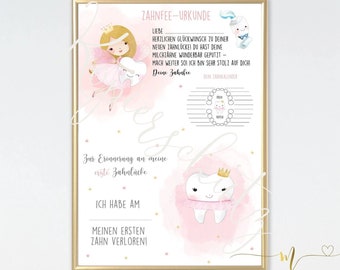 PDF file - POSTER tooth fairy certificate pink & reminder of the tooth gap | letter tooth fairy | baby teeth | first tooth gap certificate | certificate