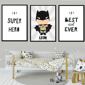 Personalisiertes Kinderzimmerbild, POSTER SET 3 Bilder "Superheld" , mit Personalisierung, Kinderzimmerdekoration, Poster für Kinder