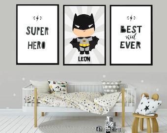 POSTER SET | 3 x images "Superhero" with or without personalization | Children's room decoration | Gift, young, hero