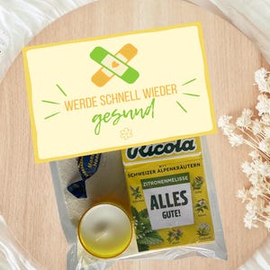 Gute Besserung DIY Karte, Etikett zum Ausdrucken, Geschenktüte, Etikett, Tütenverschluss, Kleinigkeit, Genesung, Karte,  Krankheit
