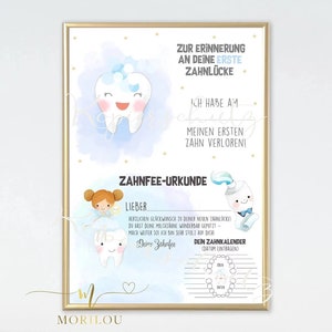 Fichier PDF - AFFICHE Certificat de la Fée des Dents bleu & rappel de l'espace entre les dents | Lettre de la Fée des Dents | Dents de lait | certificat de premier écart dentaire | Certificat