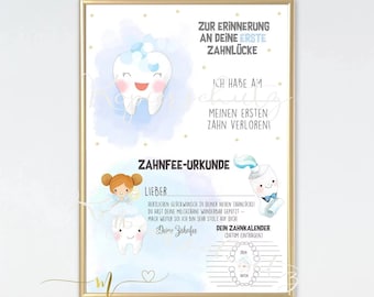 PDF file - POSTER tooth fairy certificate blue & reminder of the tooth gap | letter tooth fairy | baby teeth | first tooth gap certificate | certificate