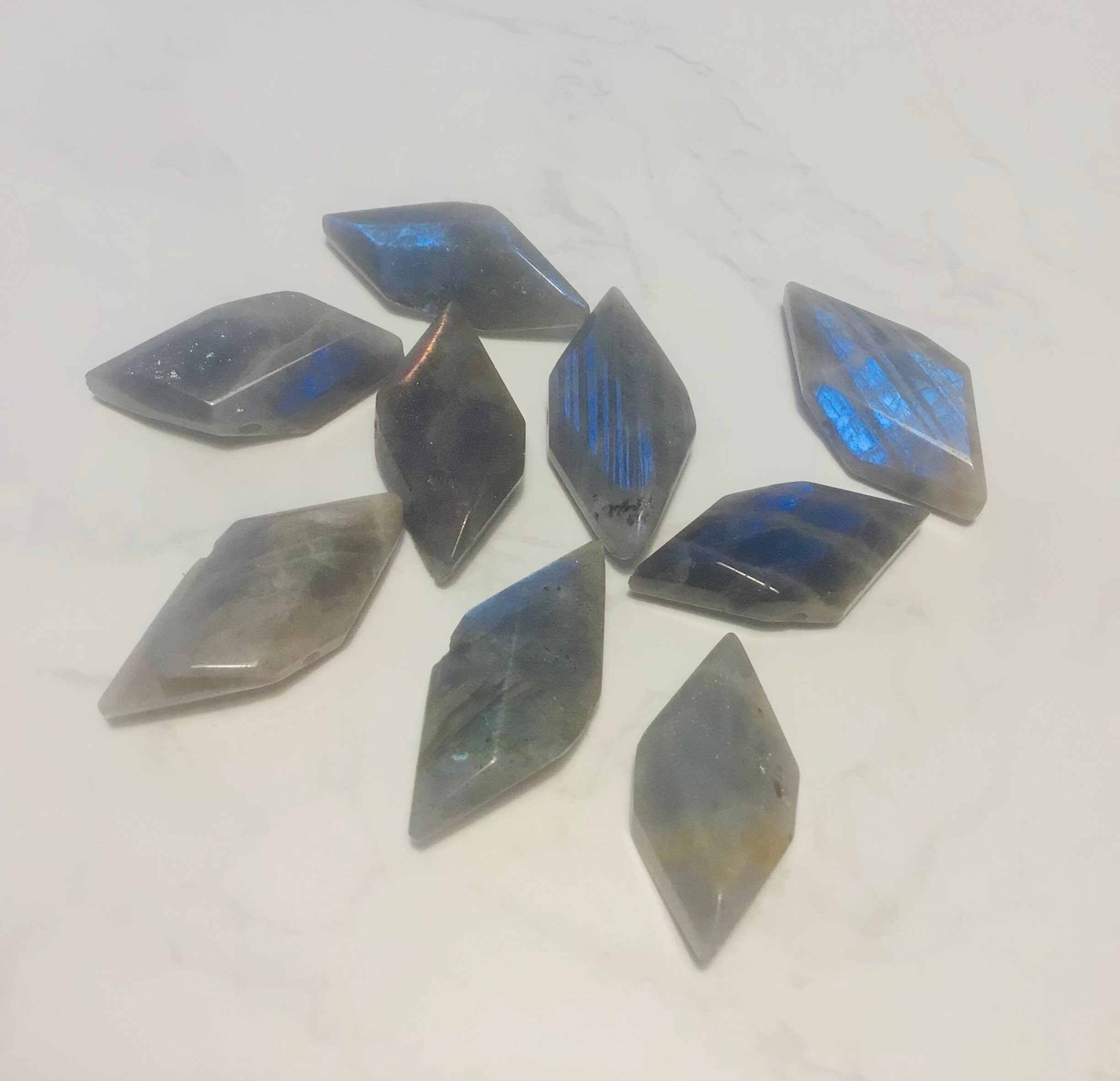 Natural Grey Moonstone Rhomboid Drilled Loose Gemstones Crystal Healing GM12