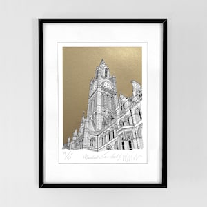Manchester Town Hall, Limited Edition Screen Print, Architectural Print Wall Art (unframed)