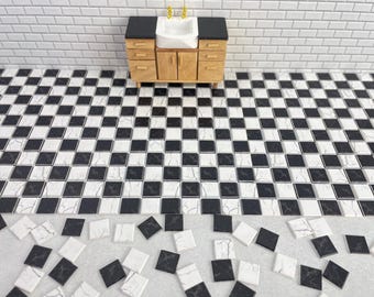 Dollhouse Flooring, 1:12 Scale Small Black and White Tile, Miniatures Floor Tiles