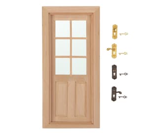 Puerta interior de madera en miniatura para casa de muñecas, escala 1:12, sin pintar, diseño clásico de 4 paneles
