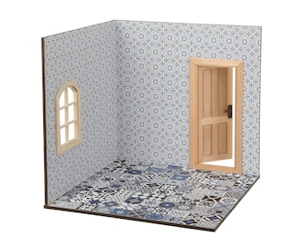 Kit de boîte de chambre pour maison de poupée à l'échelle 12 : diorama pour salon d'angle