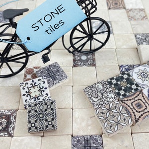 Set of 50 tiles, Wall mosaic tiles, Kitchen backsplash, Stone decoration, Dollhouse flooring, Miniature furniture, Scale dollhouse 1:12, 363