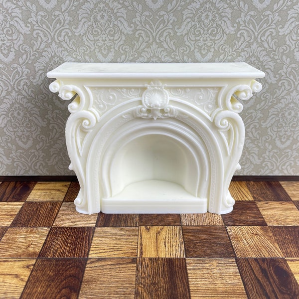 Dollhouse Fireplace, Dollhouse Miniature Furniture, 1:12 Scale, White Ornate Fireplace, Unpainted