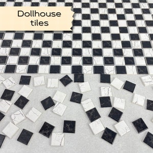 Dollhouse tile flooring, Hobby miniatures floor tiles, Antique checkerboard tiles, 1:12 scale small square tiles, Farmhouse Floor, 591