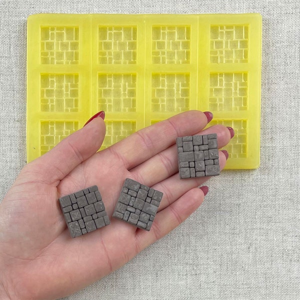 Silicone mold, Paving stones, Miniature tabletop, Fairy garden, Tiles, Dungeons furniture, Dollhouse accessories, Mini bricks, 30014