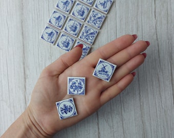 Dollhouse flooring, Dutch tiles, Scale dollhouse 1:12, Tiles for Modeling, Miniature Diorama, Set of miniature tiles, 214_219