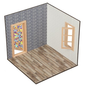 12th scale Sitting Room, Dollhouse room, Roombox Diorama, Dollhouse miniature, Room box kit, Corner Roombox DIY, Scale dollhouse 1 12