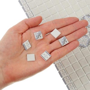 Dollhouse tile flooring, Victorian miniature floor tiles, Dollhouse wall decor, 1:12 scale small square tiles, Building accessories kit, 487