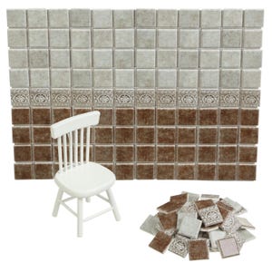 Dollhouse wall tiles, Miniature kitchen backsplash, 1:12 scale small square tiles, Doll house accessories, Checkered floor tile, 617