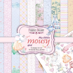 Scrapbook Paper/Scrapbook Paper Pack/Sparrow Paper/Scrapbooking Paper Pad 12x12 8x8/Paper for Scrapbooking/My little mousy girl/FDSP-01089
