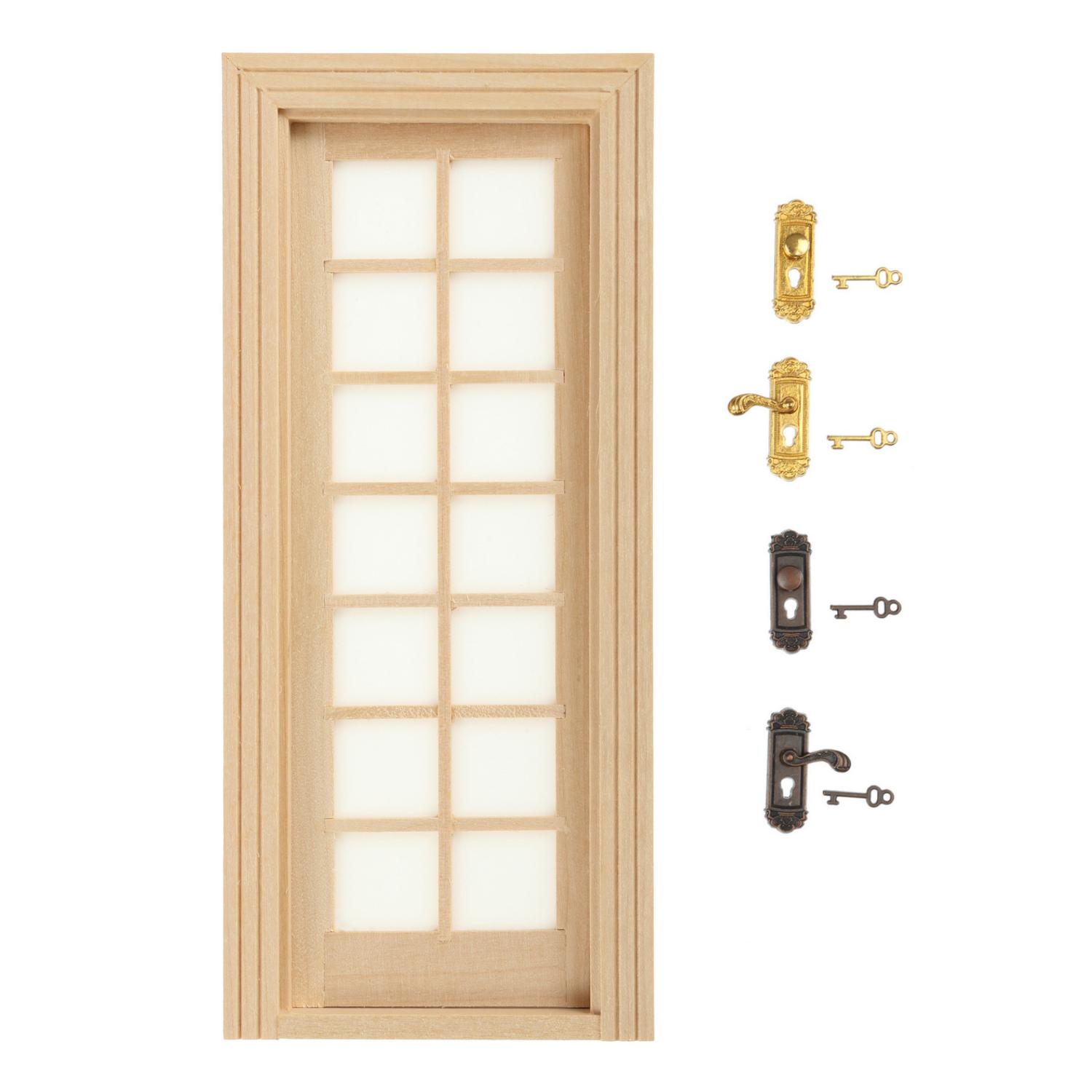 Cayway Lot de 2 fenêtres miniatures pour maison de poupée, 1 porte en bois miniature, 2 pièces en bois, 4 vitres, cadre de fenêtre, accessoires de bricolage