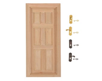 Puerta de madera en miniatura para casa de muñecas: escala 1/12, interior de 6 paneles sin pintar
