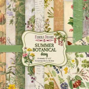 Scrapbook Paper/Scrapbook Paper Pack/Scrapbooking Paper Pad 12x12 8x8/Non digital/Paper for Scrapbooking/Summer botanical diary/FDSP-01107