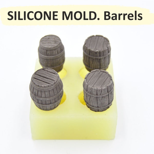 Moule en silicone, Barils, Baril en résine 28mm, Terrain miniature DnD, Meubles de table miniatures, Meubles de donjons, Moule à glace en silicone, 00014