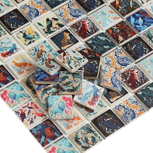 Miniature Stone Tiles, Crafts wall mosaics, 1:12 scale small square tiles, Tile coaster, Decorative tiny tile, Stone wall art, 03