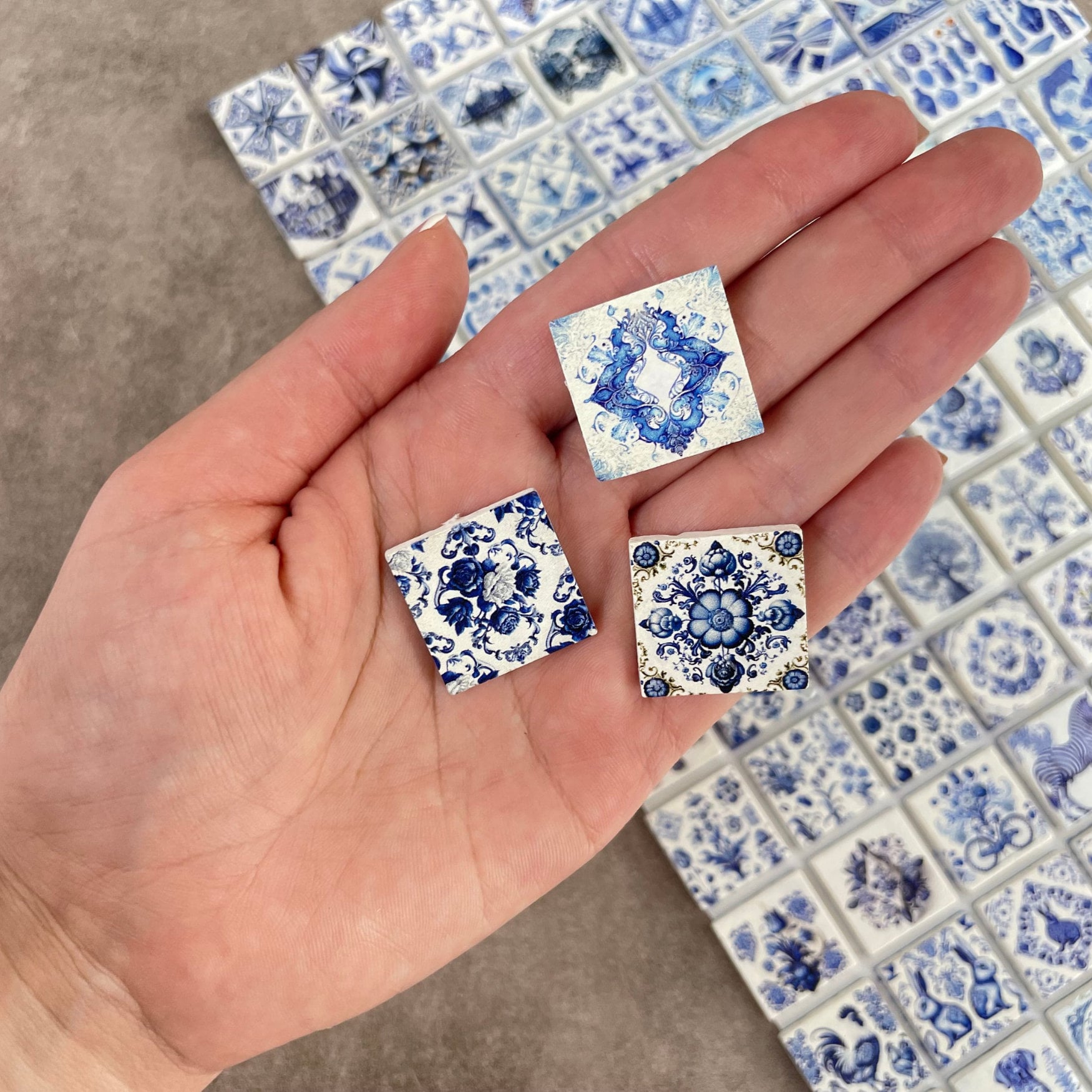 Miniature Stone Tiles, Crafts wall mosaics, 1:12 scale small square tiles, Tile coaster, Decorative tiny tile, Stone wall art, 414