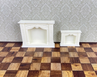 Poppenhuisopen haard, poppenhuisminiatuurmeubels, schaal 1:12, witte sierlijke open haard, ongeverfd