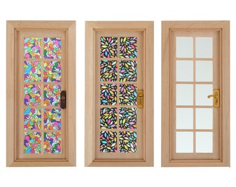 Puerta de casa de muñecas de madera sin pintar: miniatura a escala 1/12