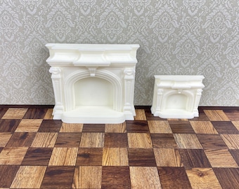 Caminetto in miniatura per casa delle bambole, scala 1:12, camino bianco decorato, mobili in miniatura non verniciati