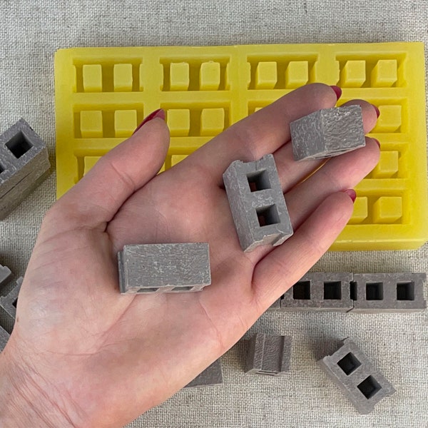 Moule en silicone, Moule miniature en blocs de béton, Échelle 1:12, Mini briques, Moule pour briques, Briques en béton, Mini blocs de construction, 30017