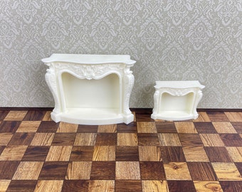 Poppenhuisopen haard, poppenhuisminiatuurmeubels, schaal 1:12, witte sierlijke open haard, ongeverfd