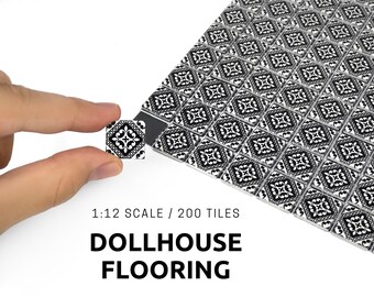 Dollhouse Floor Tiles, 1:12 Scale Miniature Flooring, Small Square Tiles
