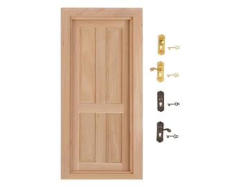 Puerta de madera en miniatura para casa de muñecas, puerta interior a escala 1:12, diseño de 4 paneles sin pintar, muebles para casa de muñecas DIY