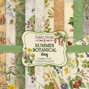 Scrapbook Paper/Scrapbook Paper Pack/Scrapbooking Paper Pad 12x12 8x8/Non digital/Paper for Scrapbooking/Summer botanical diary/FDSP-01107