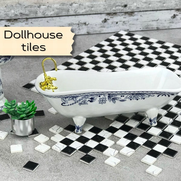 Dollhouse tile flooring, Hobby miniatures floor tiles, Antique checkerboard tiles, 1:24 scale small square tiles, Farmhouse Floor, 591