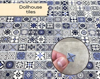 Dollhouse tile flooring, Hobby miniatures floor tiles, Antique checkerboard tiles, 1:12 scale small square tiles, Farmhouse Floor, 411