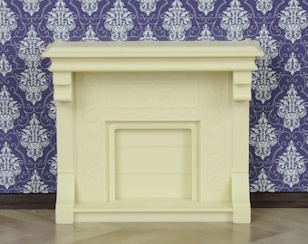 Poppenhuisopen haard, poppenhuisminiatuurmeubels, schaal 1:12, witte sierlijke open haard, ongeverfd