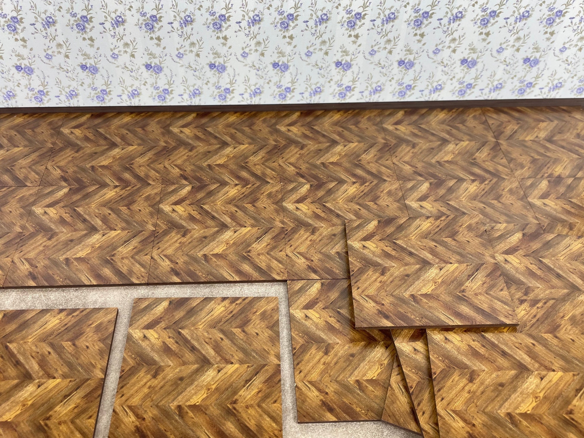 Plancher de maison de poupée, 10pc 2cm x 20cm, échelle 1/4 ou 1/6, CHÊNE, sol miniature, plancher de bois, plancher de bois de maison de poupée miniature, placage - France