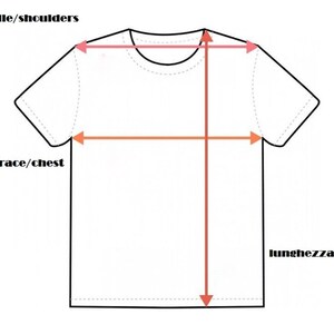May include: Diagram showing how to measure the shoulders, chest, and length of a t-shirt.