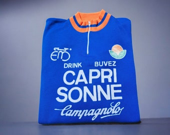 vintage 80S Campagnolo Capri Sonne Eddy Merckx maillot de cyclisme rare daté de 1982 taille 6 s’adapte à un L/XL près du corps