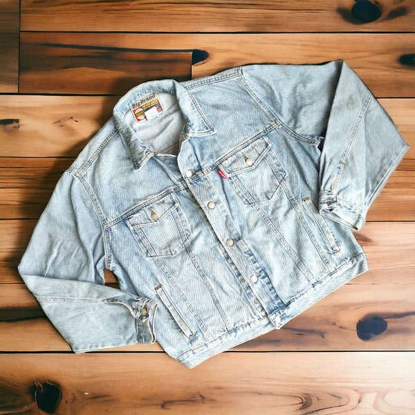 vintage 90S Big Brand western trucker denim veste lumière lavage taille XL s’adapte à un 2XL