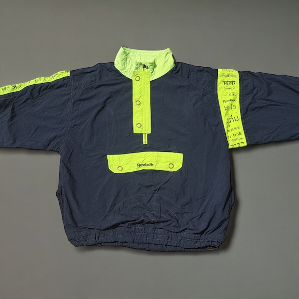 Vintage 90S Reebok black neon yellow sweatshirt size XL