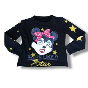 Vintage felpa donna ''shine like a star''minnie girocollo cotone stampa grande taglia presunta S/M