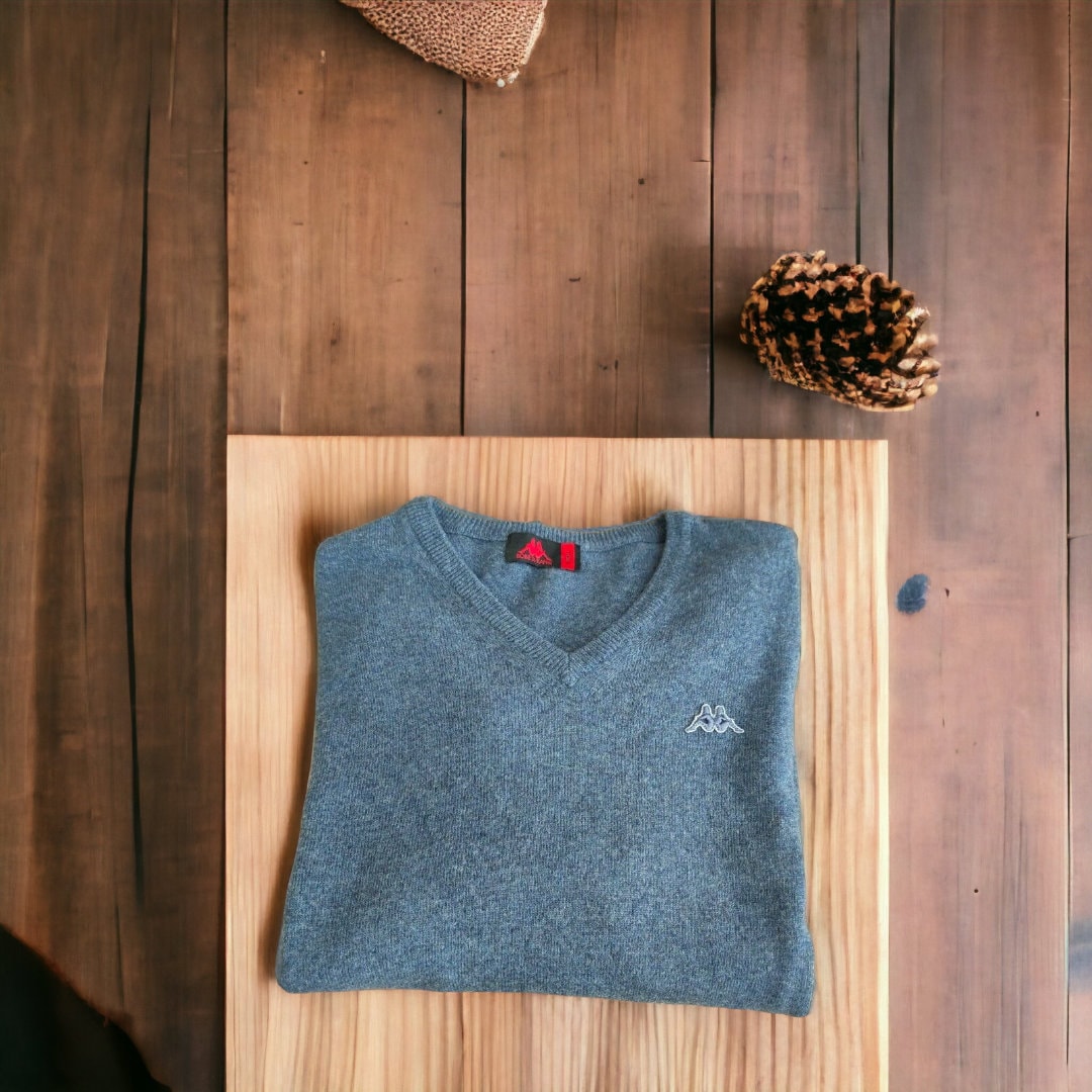 Vintage jaren 90 Robe di Kappa heren lamswollen trui blauw V-hals