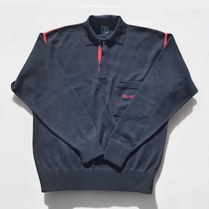 Sea and Sky Yachting Vintage 80s Wool Acrylic Midnight Blue Sweater with Front Pocket Made in Italy Size L