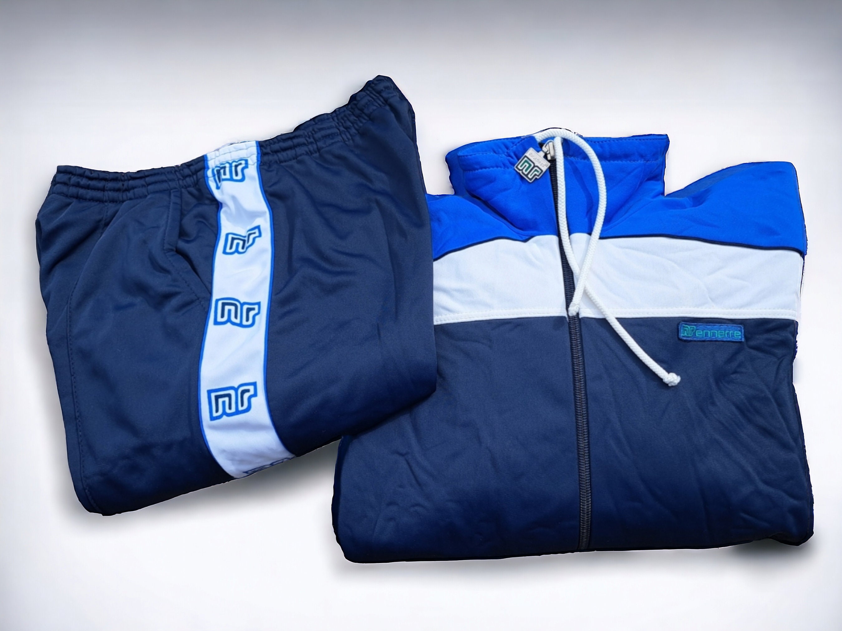 Vintage 80S NR Ennerre Blue Tracksuit With Logoed Side Bands in