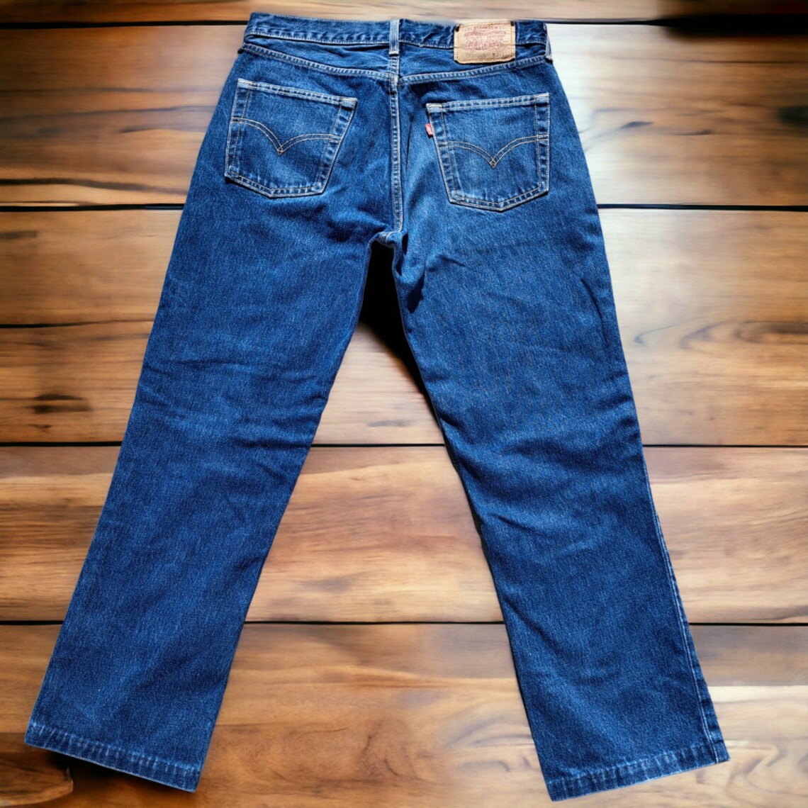 Levis 595 jeans blu fatto in Spagna vintage 90S taglia w.34 L.34 accorciato, foto 4 di 5