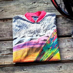 vintage 90S Santini t-shirt maillot de cyclisme poches arrière taille 2XL petite taille est élastiquée